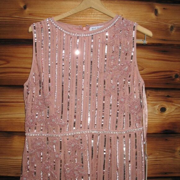 MAC DUGGAL 70260 Womens Rose Striped Floral Embellished Sleeveless Midi Dress - Picture 7 of 13